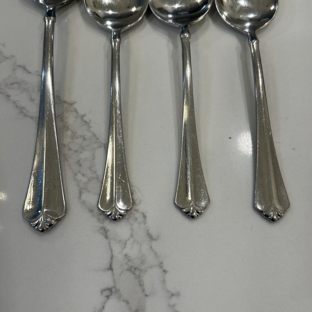 Vtg 4PC ONEIDA JUILLIARD Glossy Stainless CUBE 1 Serving Spoon 3 Dinner Spoons - Picture 3 of 8